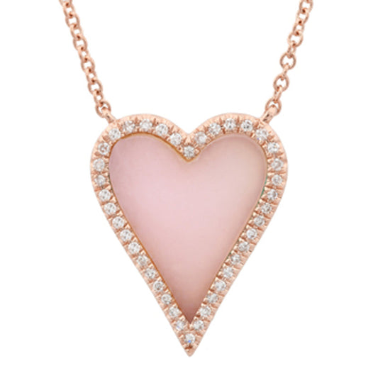 14k Rose Gold Pink Opal Elongated Heart Diamond Necklace