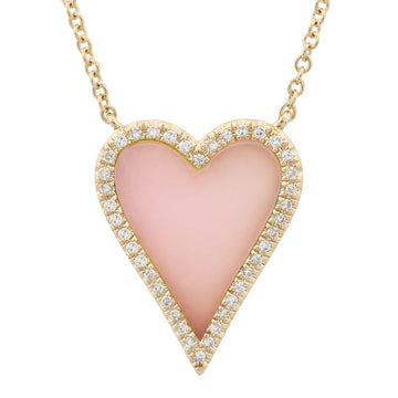 14k Yellow Gold Pink Opal Elongated Heart Diamond Necklace