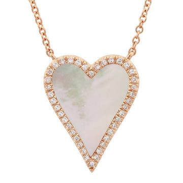 14k Rose Gold Elongated Heart Mother of Pearl Diamond Necklace