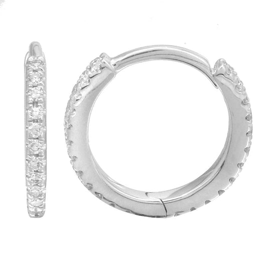 14k White Gold Eternity Diamond Huggie Earrings 11mm