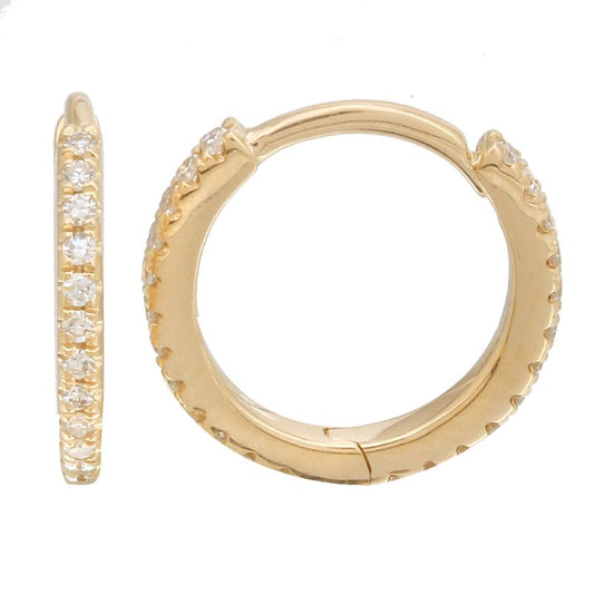 14k Yellow Gold Eternity Diamond Huggie Earrings 11mm