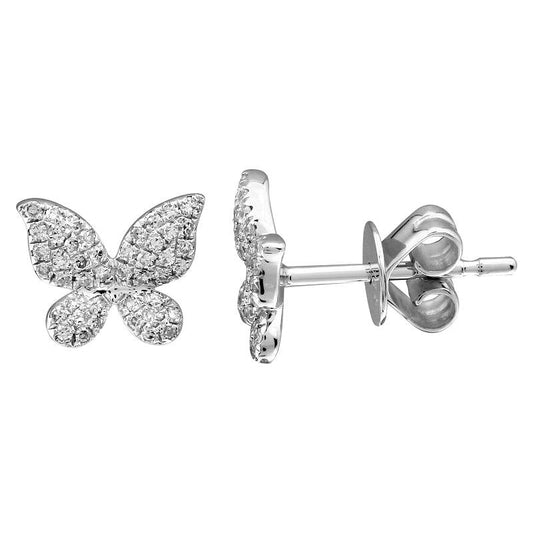 14k White Gold Butterfly Diamond Stud Earrings 7mm