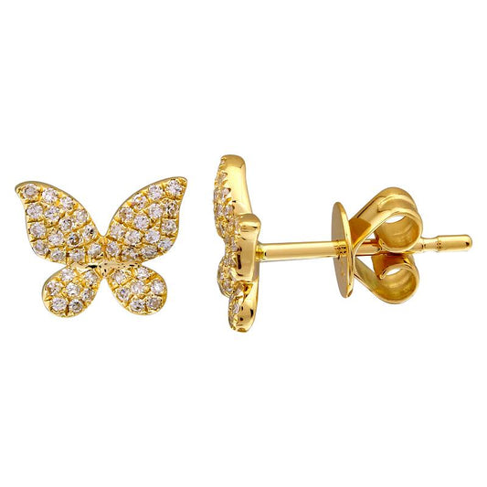 14k Yellow Gold Butterfly Diamond Stud Earrings 7mm