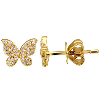 14k Yellow Gold Butterfly Diamond Stud Earrings 5.5mm