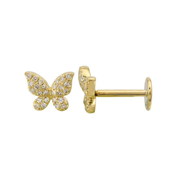 14k Yellow Gold Butterfly Diamond Flat Back Earrings