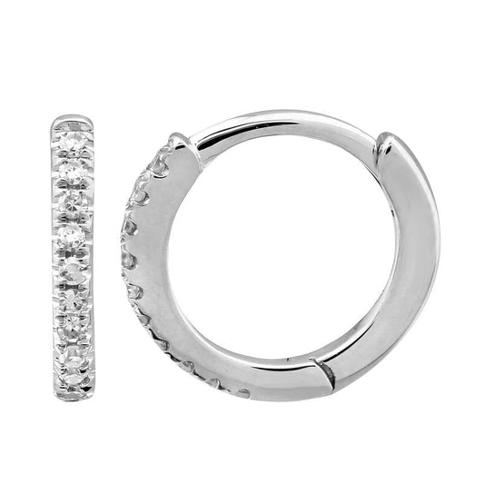 14k White Gold Diamond Mini Round Huggie Earrings 9mm