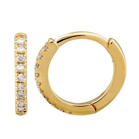 14k Yellow Gold Diamond Mini Round Huggie Earrings 9mm