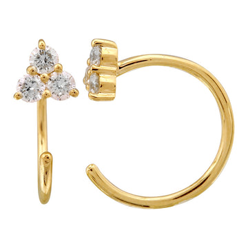 14k Yellow Gold Diamond Mini Trio Threader Earrings