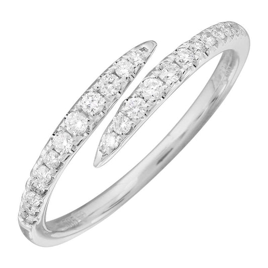 14k White Gold Open Center Crossover Diamond Ring