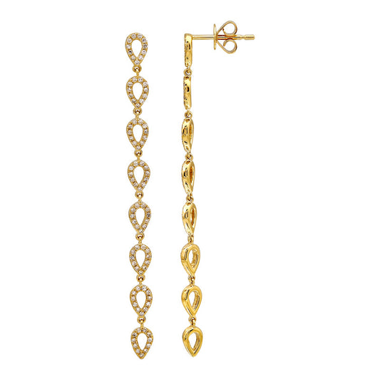 14k Yellow Gold Open Pear Dangling Diamond Earrings