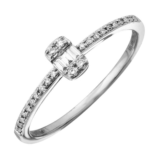 14k White Gold Vertical Baguette Center Diamond Ring