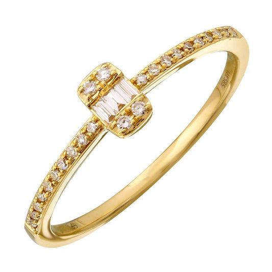 14k Yellow Gold Vertical Baguette Center Diamond Ring