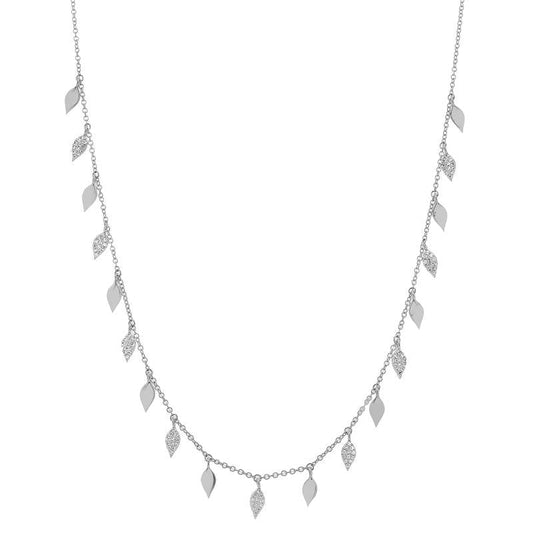 14k White Gold Alternating Diamond Dangling Leafs Necklace