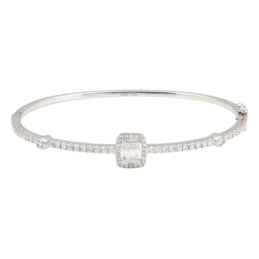 18k White Gold Illusion Elemerard Diamond Bangle