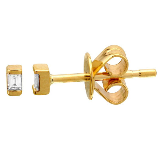 14k Yellow Gold Mini Baguette Diamond Stud Earrings