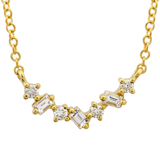 14k Yellow Gold Alternating Baguette & Round Diamond Necklace