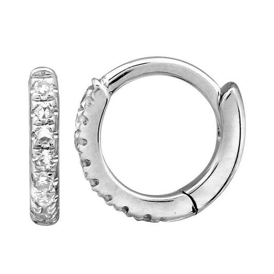 14k White Gold Diamond Mini Round Huggie Earrings 7mm