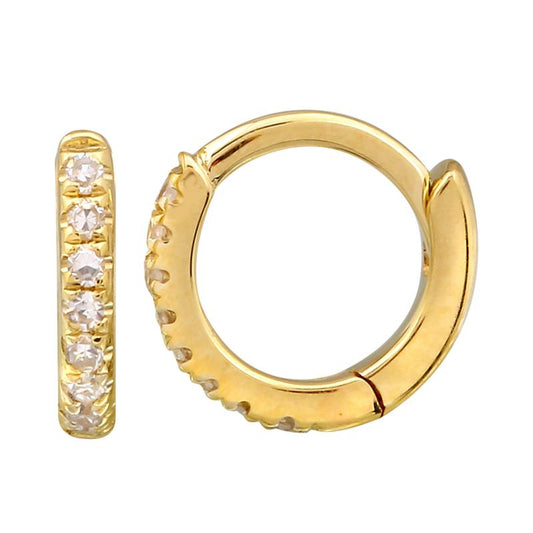 14k Yellow Gold Diamond Mini Round Huggie Earrings 7mm