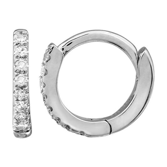 14k White Gold Diamond Mini Round Huggie Earrings 8mm