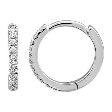 14k White Gold Diamond Round Huggie Earrings 10mm