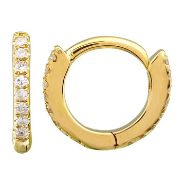 14k Yellow Gold Mini Eternity Diamond Huggie Earrings 8mm