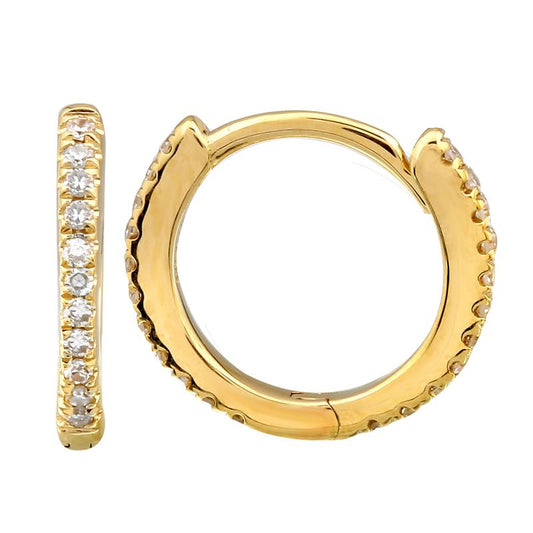 14k Yellow Gold Diamond Eternity Mini Round Huggie Earrings 10mm