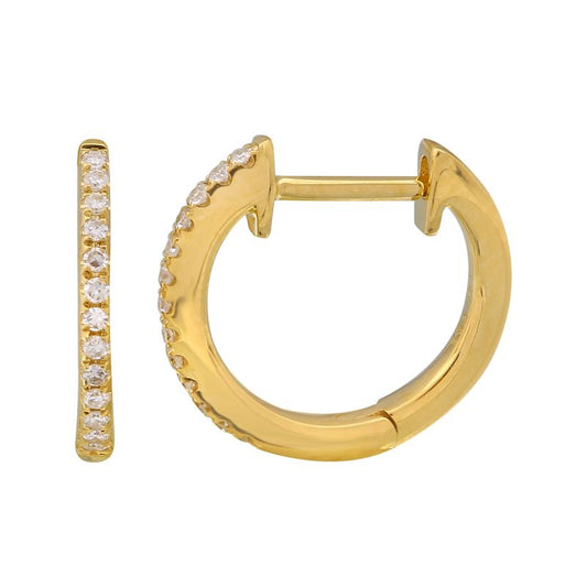 14k Yellow Gold Dainty Diamond Huggie Earrings 12mm