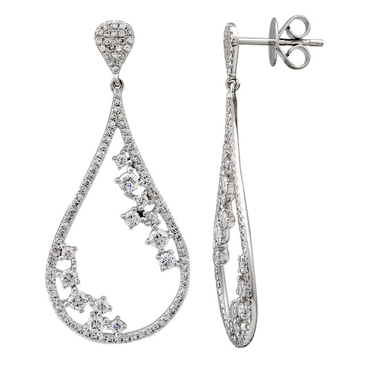 14k White Gold Diamond Cluster Pear Dangling Earrings