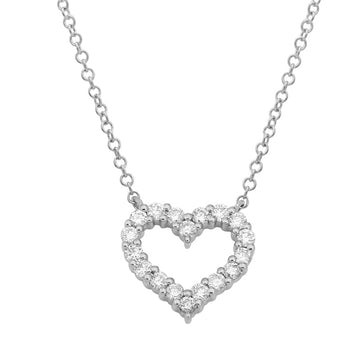 14k White Gold Open Heart Diamond Necklace 10mm