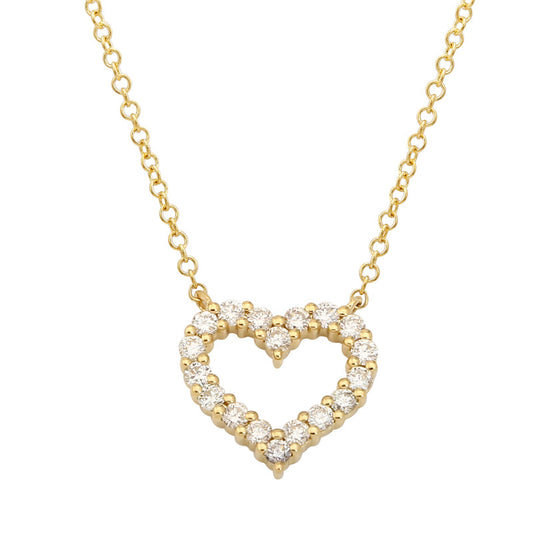 14k Yellow Gold Open Heart Diamond Necklace 10mm