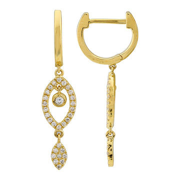 14k Yellow Gold Diamond Marquise Shape Dangling Earrings