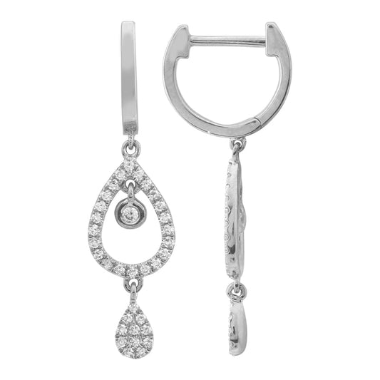 14k White Gold Pear Shape Diamond Dangling Earrings