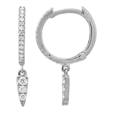 14k White Gold Diamond Spike Huggie Earrings