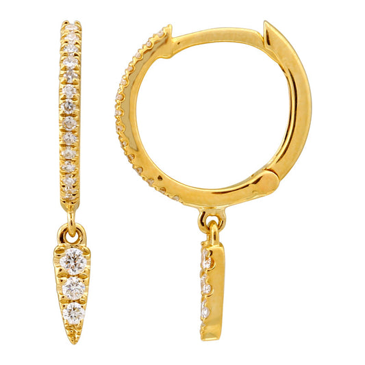 14k Yellow Gold Diamond Spike Huggie Earrings