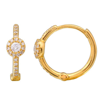 14k Yellow Gold Round Diamond Bezel Halo Huggie Earrings