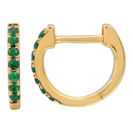 14k Yellow Gold Gemstone Emerald Huggie Earrings