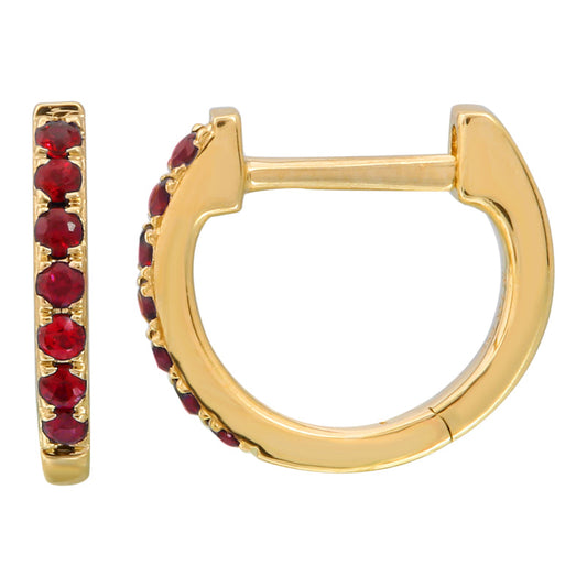 14k Yellow Gold Ruby Huggie Earrings