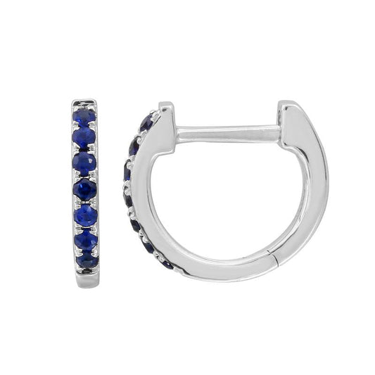 14k White Gold Sapphire Huggie Earrings