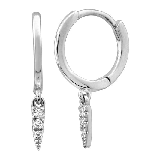 14k White Gold Spike Diamond Huggie Earrings