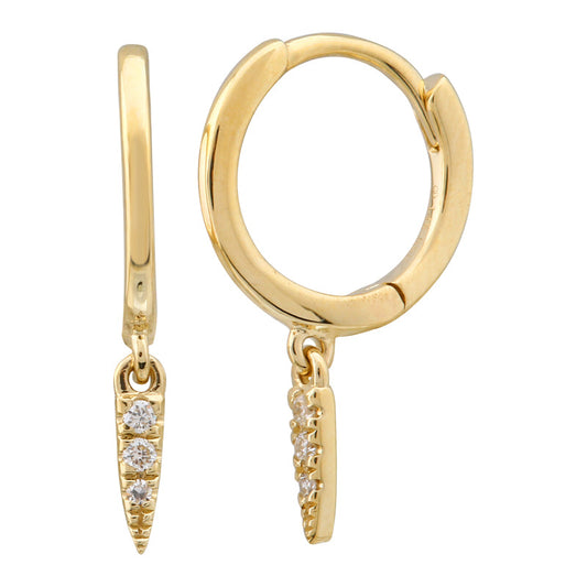 14k Yellow Gold Spike Diamond Huggie Earrings