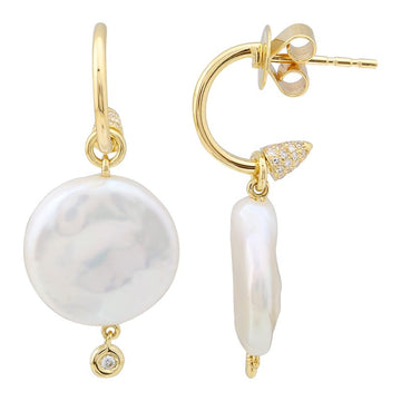 14k Yellow Gold Pearl Diamond Earring