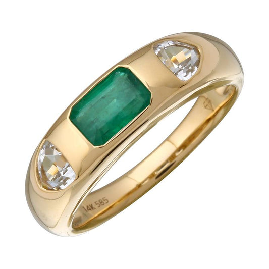 14k Yellow Gold Inlay Emerald & White Topaz Ring