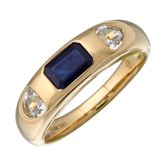 14k Yellow Gold Inlay Sapphire & White Topaz Ring