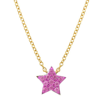 14k Yellow Gold Pink Sapphire Star Necklace