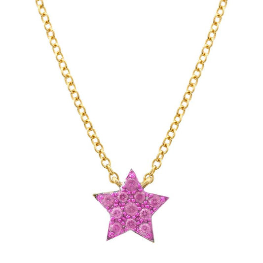 14k Yellow Gold Pink Sapphire Star Necklace