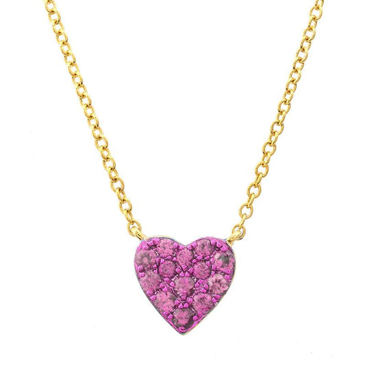 14k Yellow Gold Pink Sapphire Heart Necklace