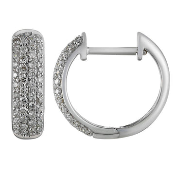 14k White Gold MicroPave Wide Diamond Huggie Earrings