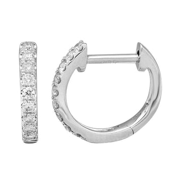 14k White Gold Diamond Huggie Earrings 11.5mm