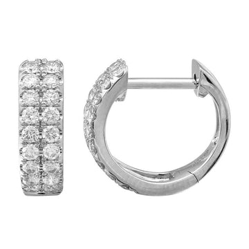 14k White Gold Double Row Diamond Huggie Earrings 12.5mm