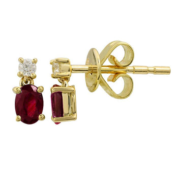 14k Yellow Gold Ruby Diamond Stud Earrings